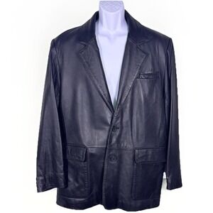 Adler Lambskin Leather Blazer Men's 40 Black 2-Button Quiet Luxury‎ Corpcore Y2K